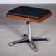 Teak Swivel Stool with Black Leather Seat, 1960s