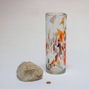 Vintage Tall Italian Vase in Clear Murano Glass with "Mosaic" Flakes Decoration