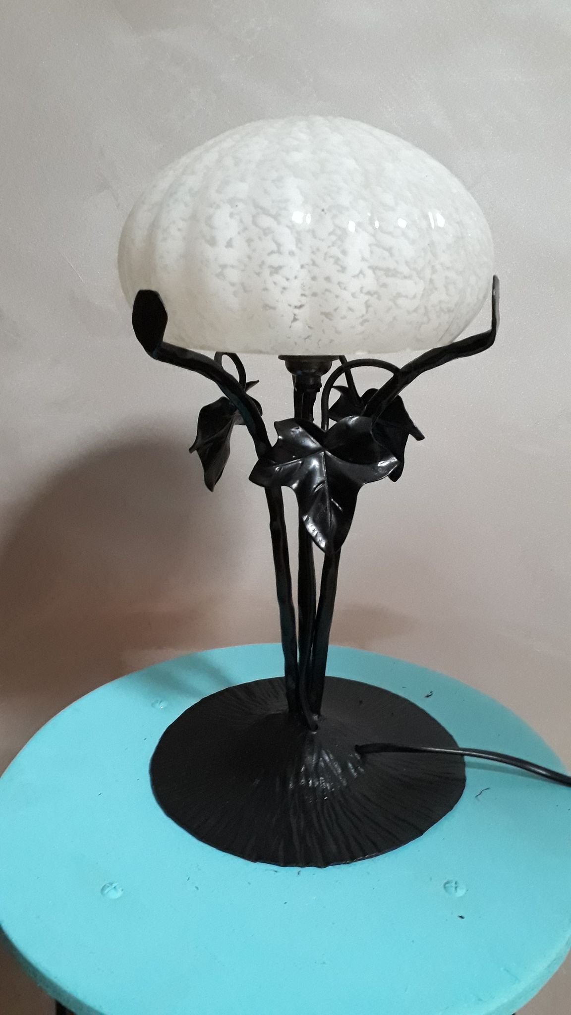 Old wrought iron lamp and dayglass glass clichy Muller Brothers french lamp