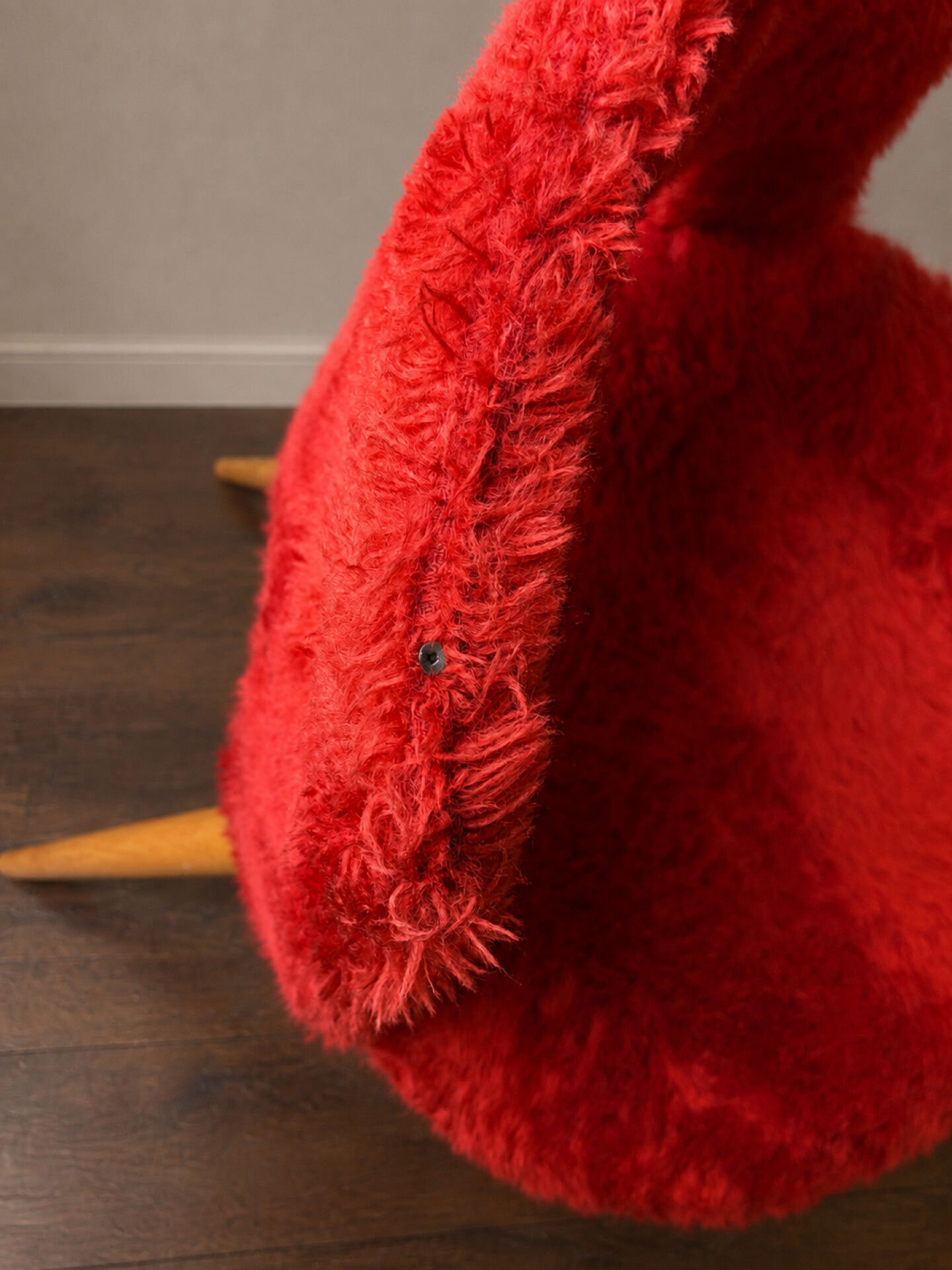Pair of vintage red shaggy armchairs from the 1960s.