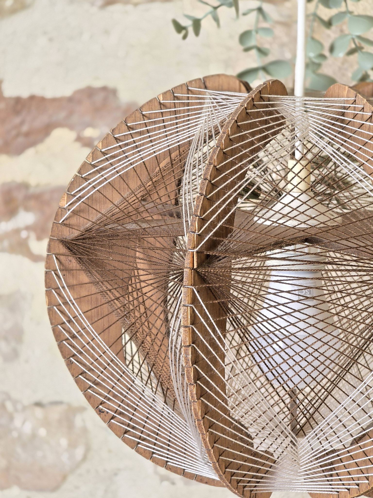 Vintage Scandinavian suspension string art wood and thread – 1970s design