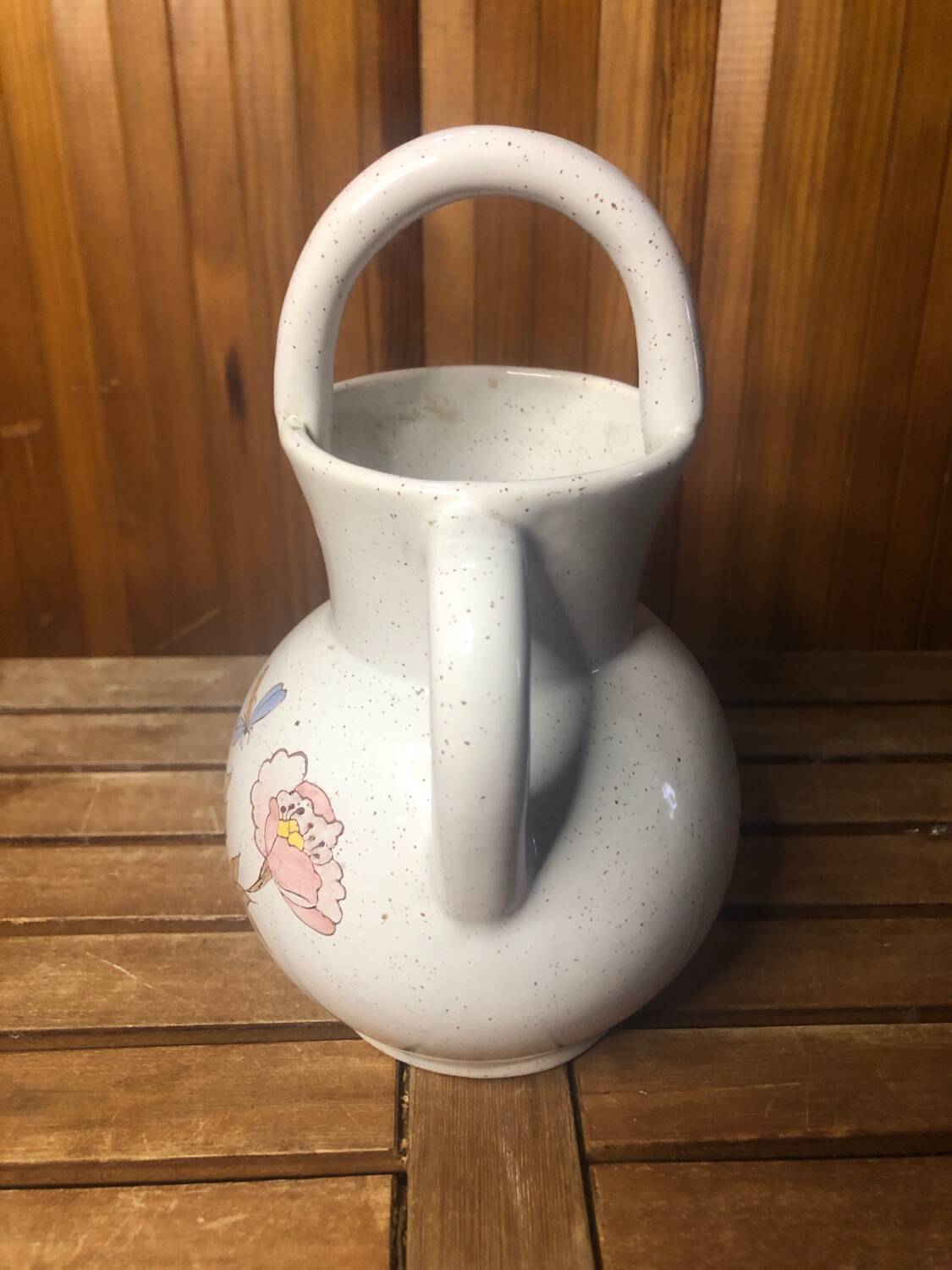 Old pitcher poet laval vintage painted art ceramic #a424