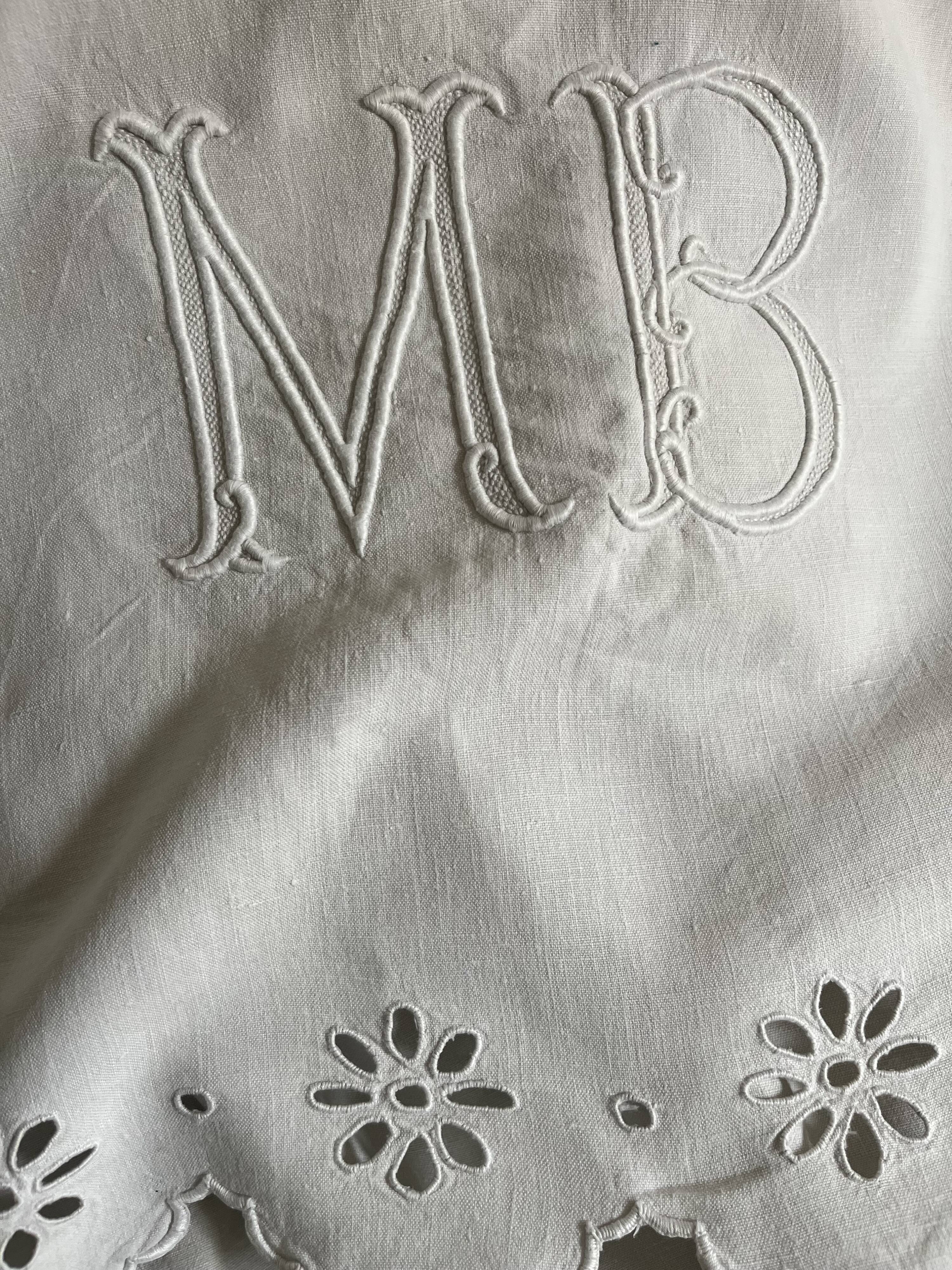 Antique linen, embroidered sheet with monogram (model 1)