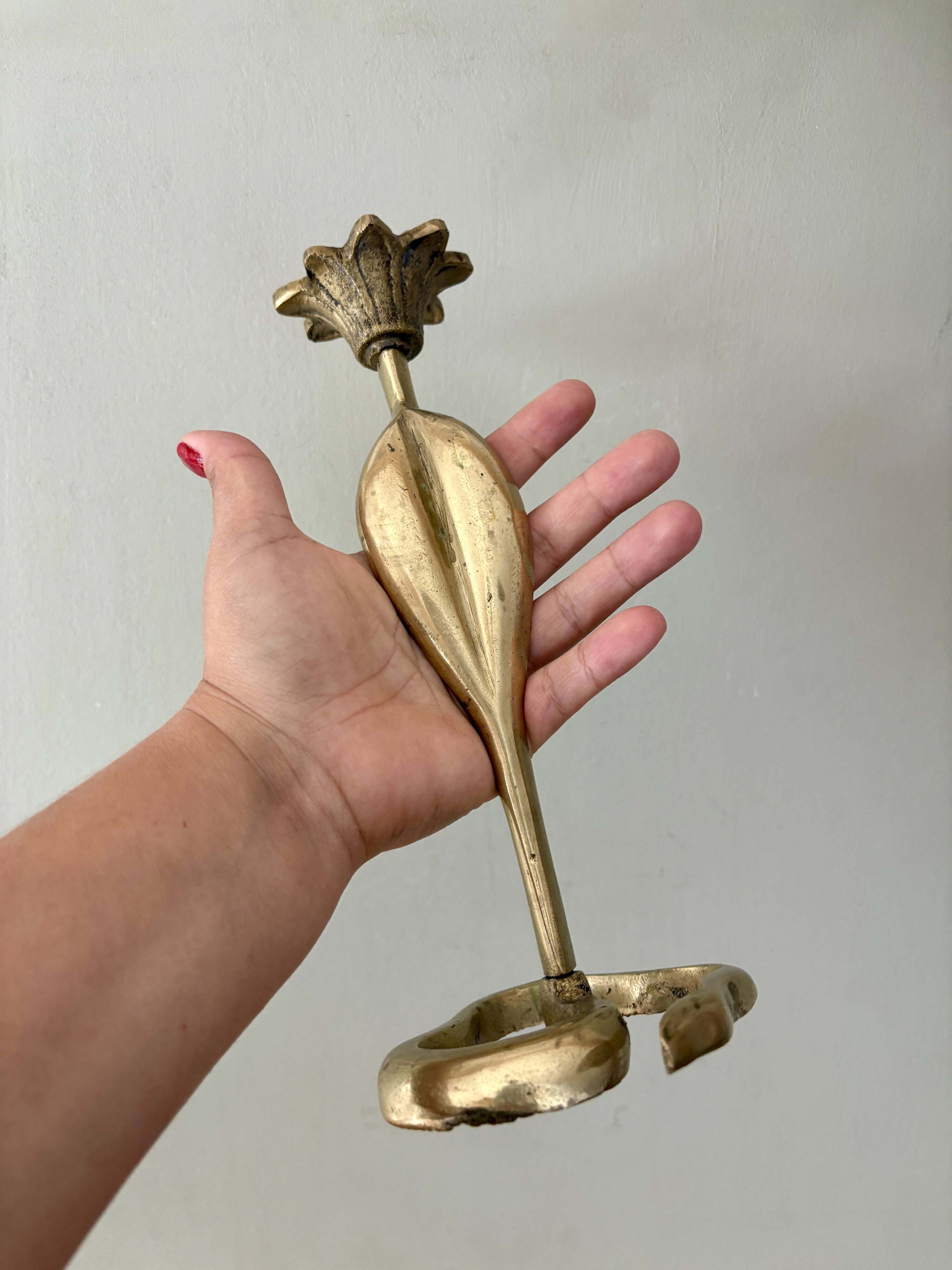 Vintage brass cobra candle holder