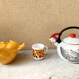 Kettle sheet metal enamel vintage 80s kamenstein decorations rooster