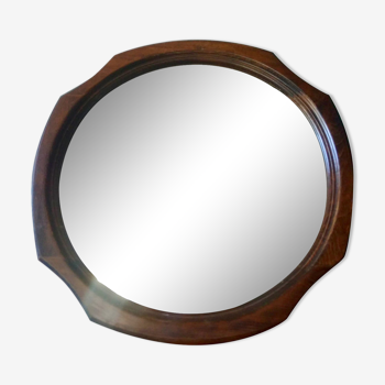 Original round mirror with octagonal solid wood frame - 60s