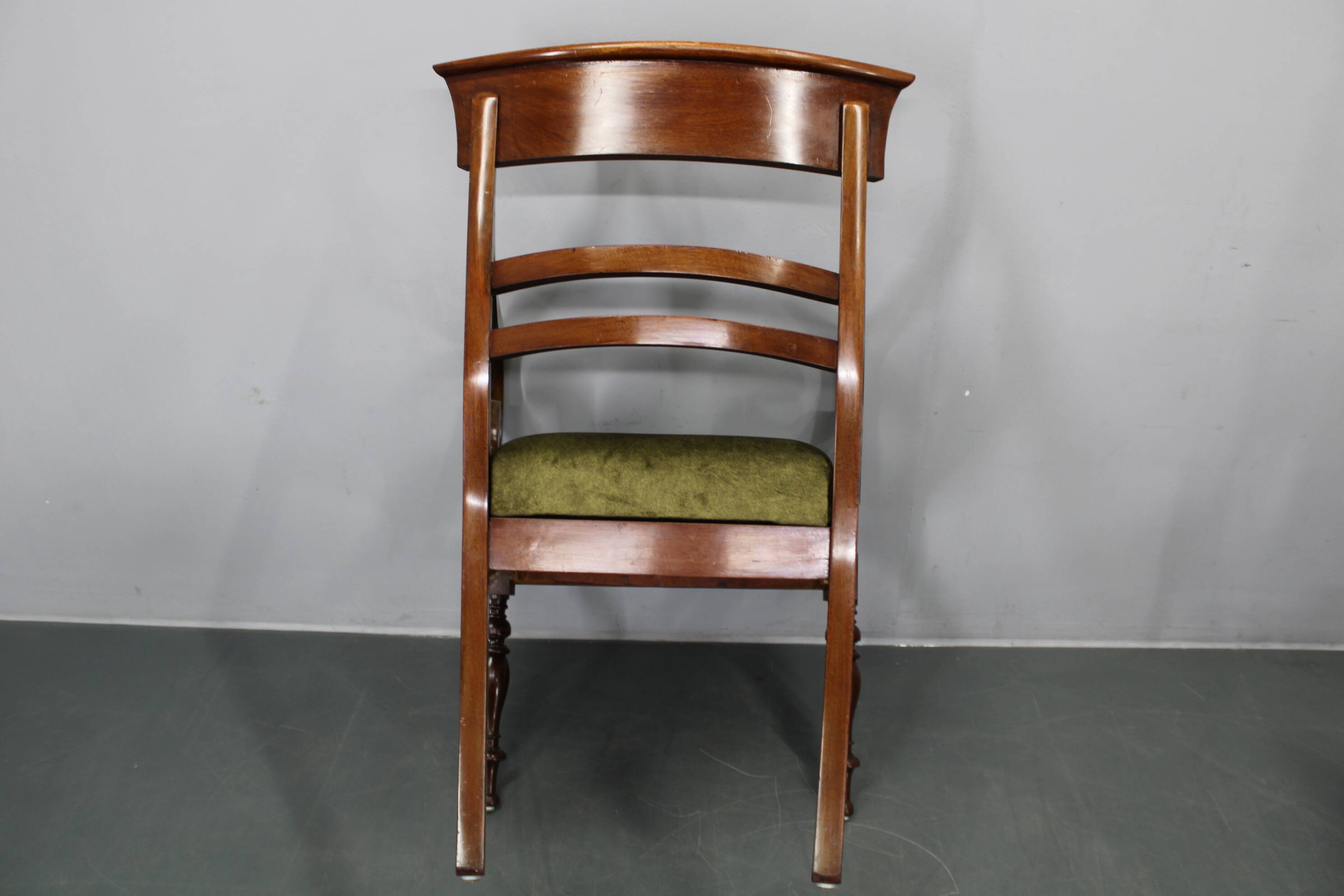 French Art Deco walnut dining chair set with armchairs, France 1930s