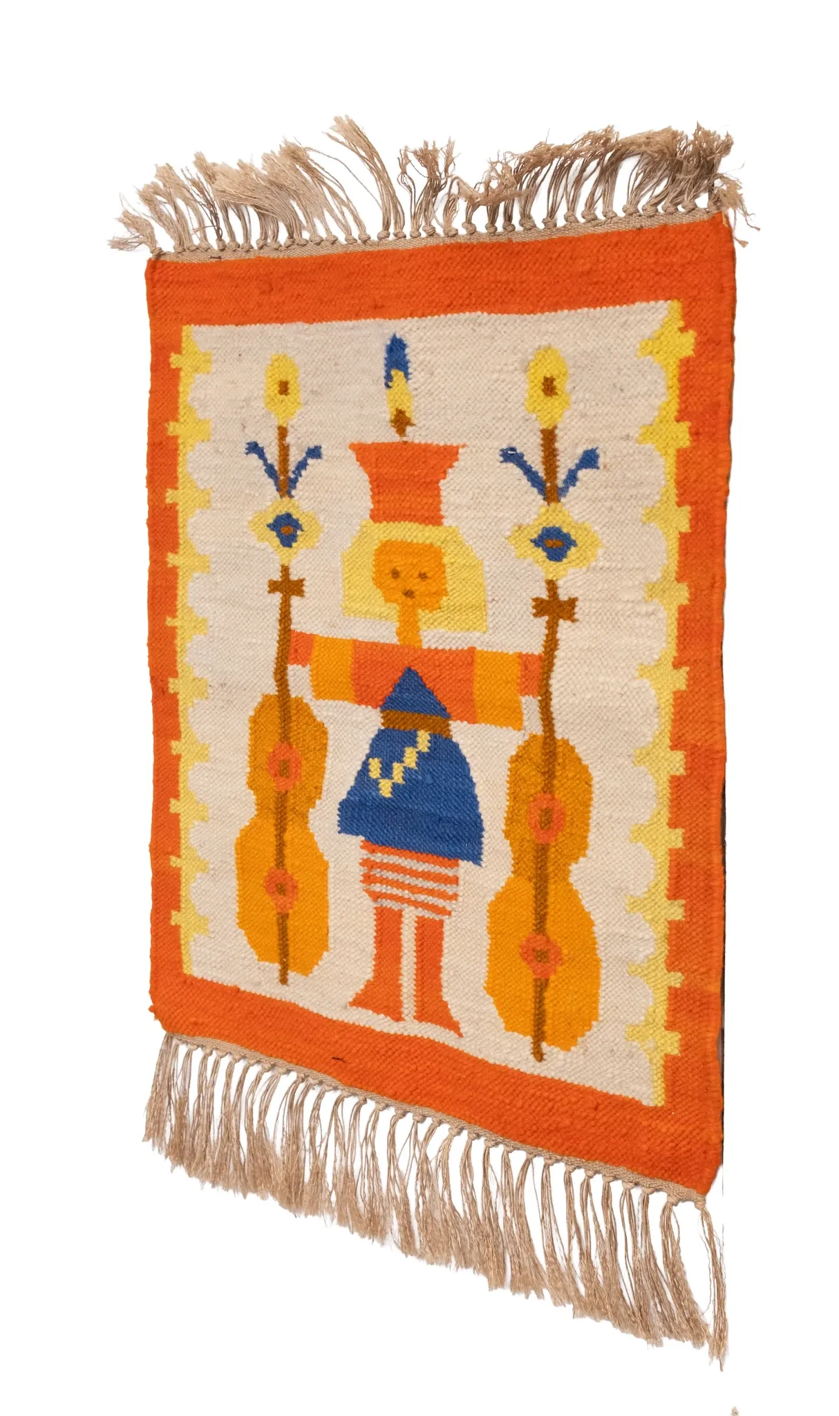 Polish Hand Knotted Square Wall Tapestry ''Musician'' 1960s Poland