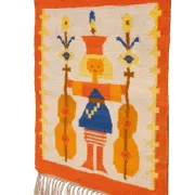 Polish Hand Knotted Square Wall Tapestry ''Musician'' 1960s Poland