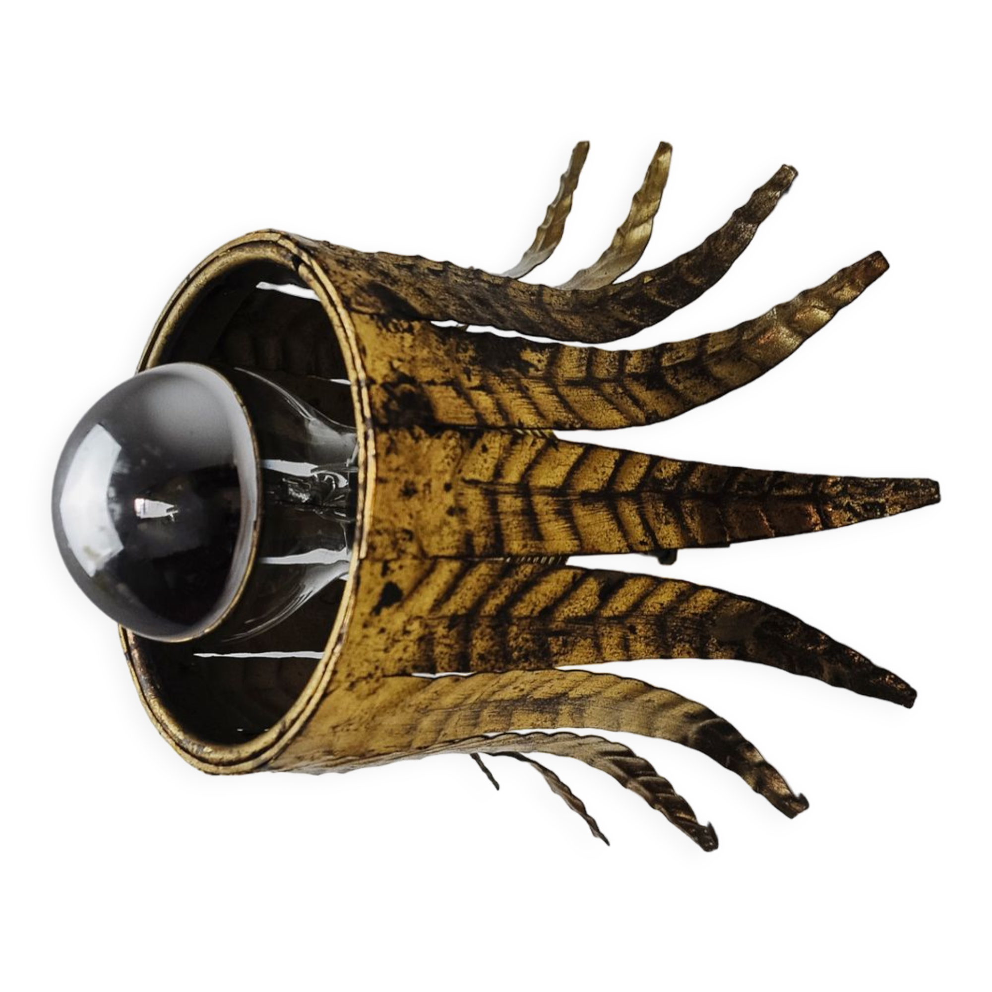 Sun wall lamp by ferro arte, metal and gold leaf, spain, 1960