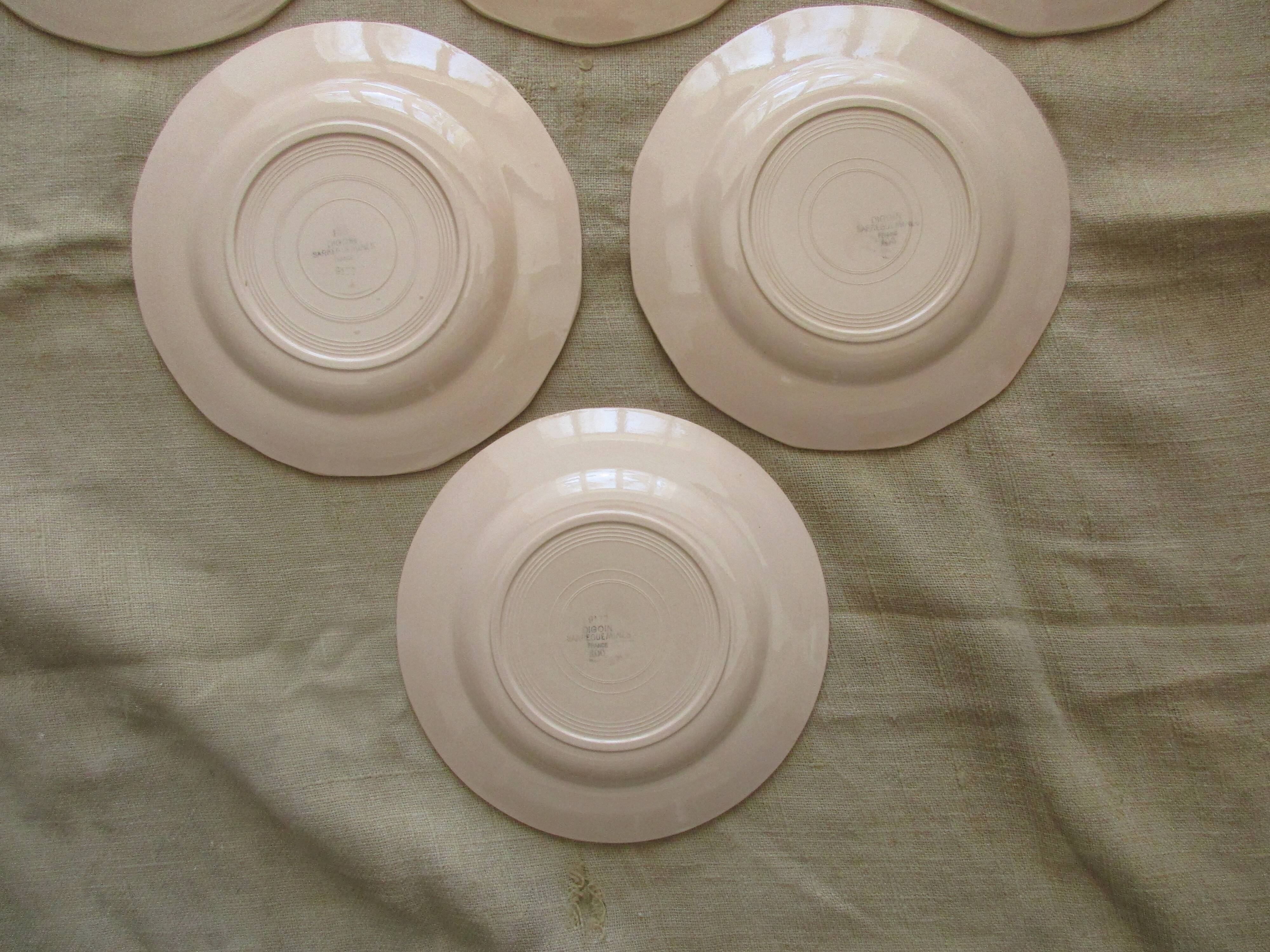 6 plates a decor floral on pink background faience digoin sarreguemine