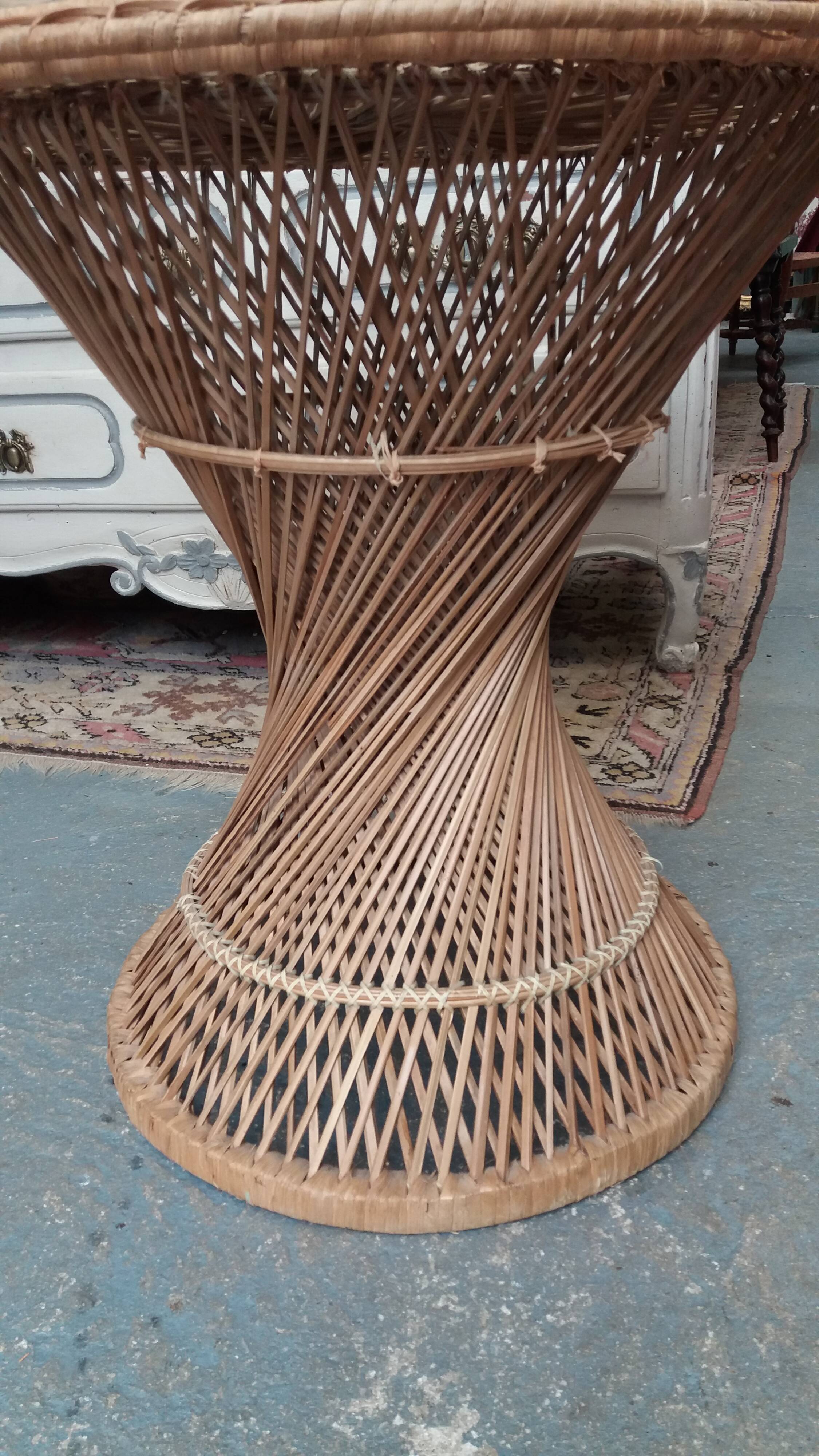 Rattan coffee table, glass top