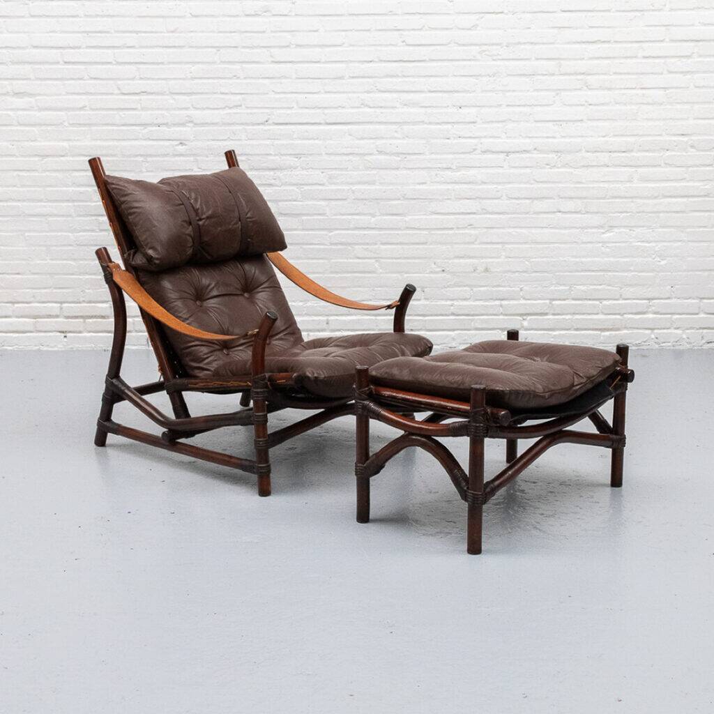 Fauteuil et pouf en bambou des années 1960