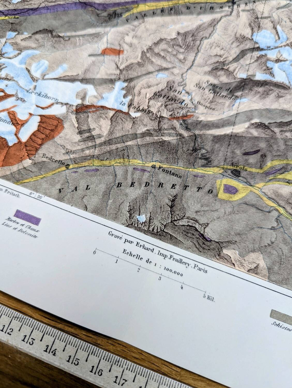 The Saint-Gothard, Switzerland, original map printed in 1878