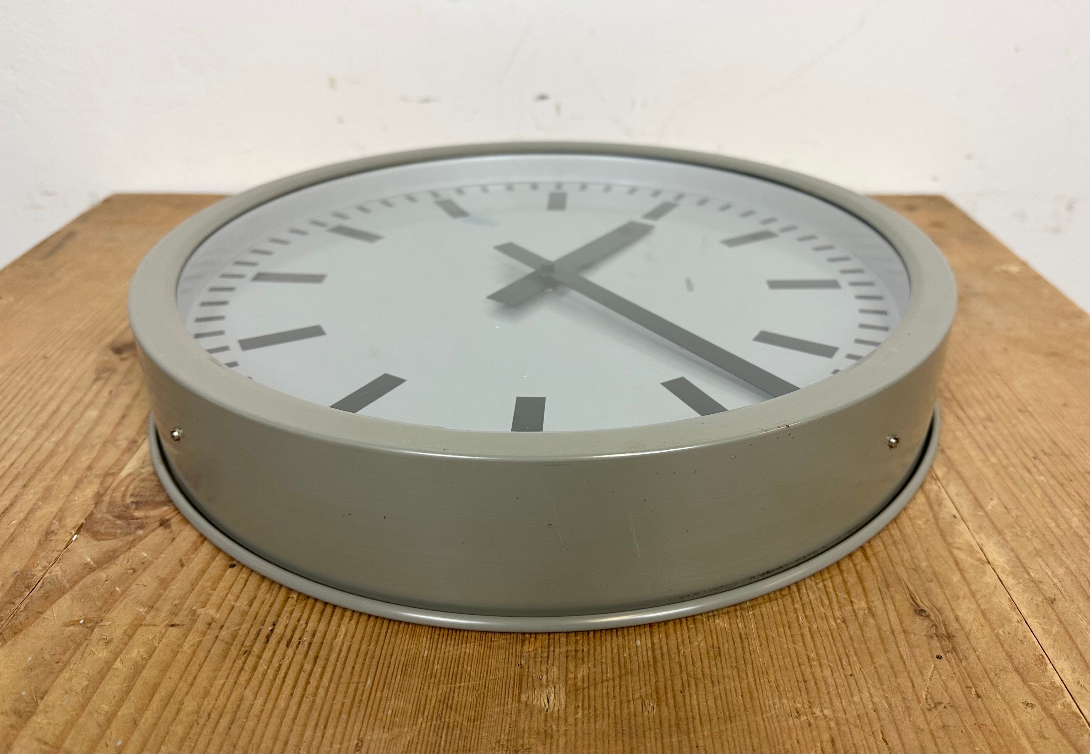 Grey Industrial Station Wall Clock from Nedklok, 1960
