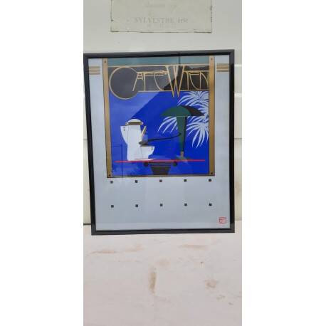Screen-printed lithograph signed Charles Lepas 1980 Café Wien
