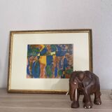 Oil on paper, wooden frame, glass