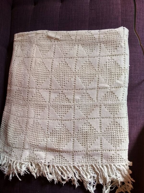 Dessus de lit en coton blanc , Ancien jeté de lit en crochet , couvre lit coton blanc