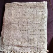 Dessus de lit en coton blanc , Ancien jeté de lit en crochet , couvre lit coton blanc