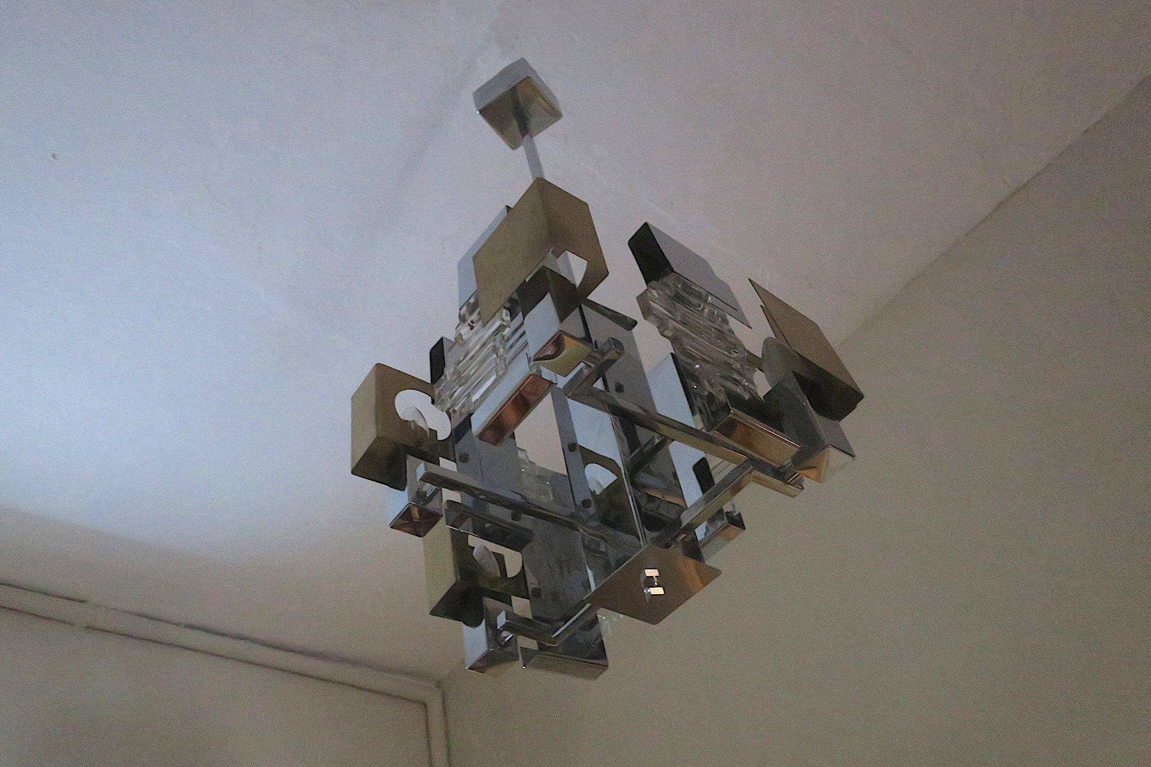 Sciolari Italian modern cubist chandelier, 1960s