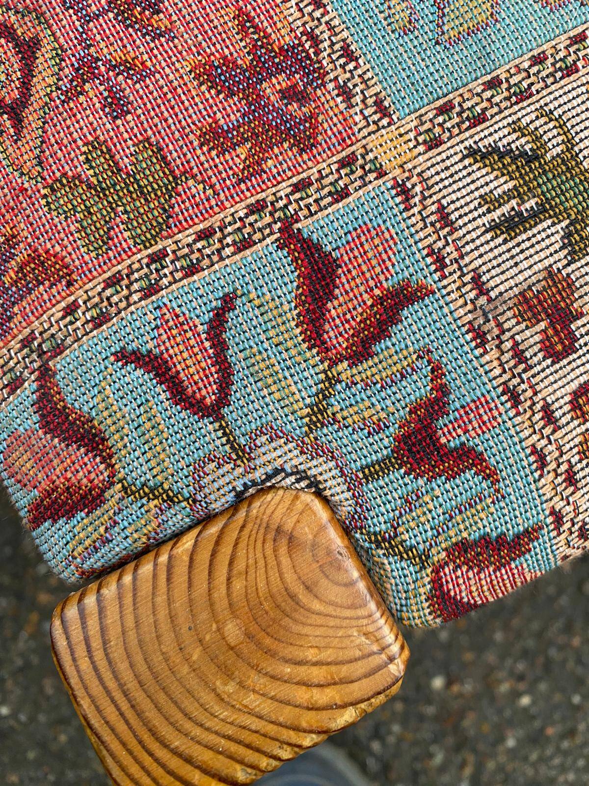 4 Scandinavian Brutalist chairs from Maison Regain, solid wood and floral fabric
