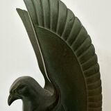 Pair of eagle bookends in green patina regula with rosewood base