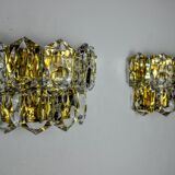 Pair of kinkeldey wall lamps, 2 levels, cut crystals germany, 1970