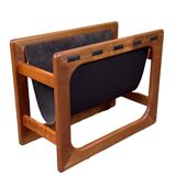 60s 70s newspaper holder Aksel Kjersgaard made of teak & leather