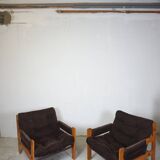 Paire fauteuils velours 70