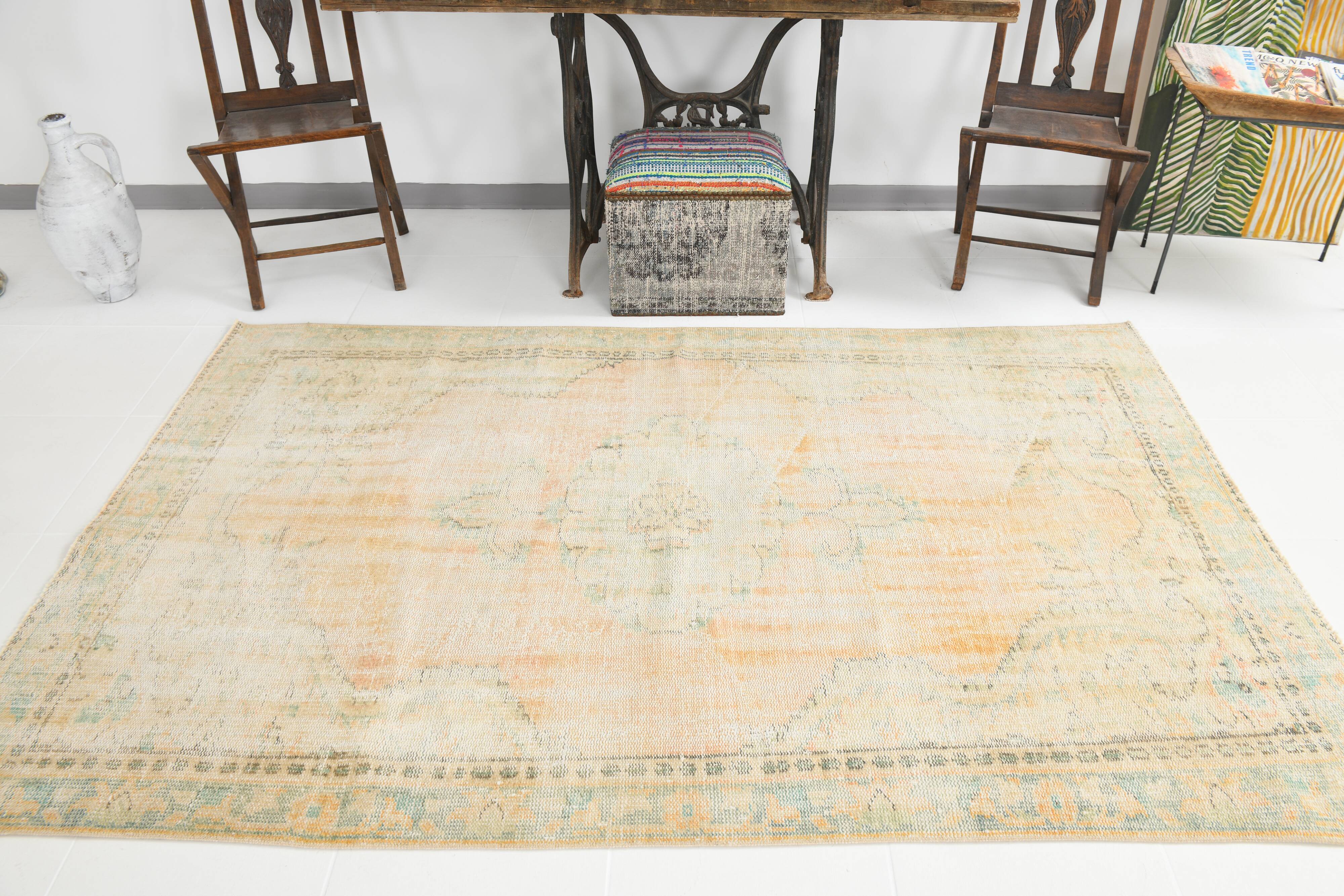 tapis vintage en laine beige, 5x8 tapis vintage turc, 150x240 cm tapis pastel