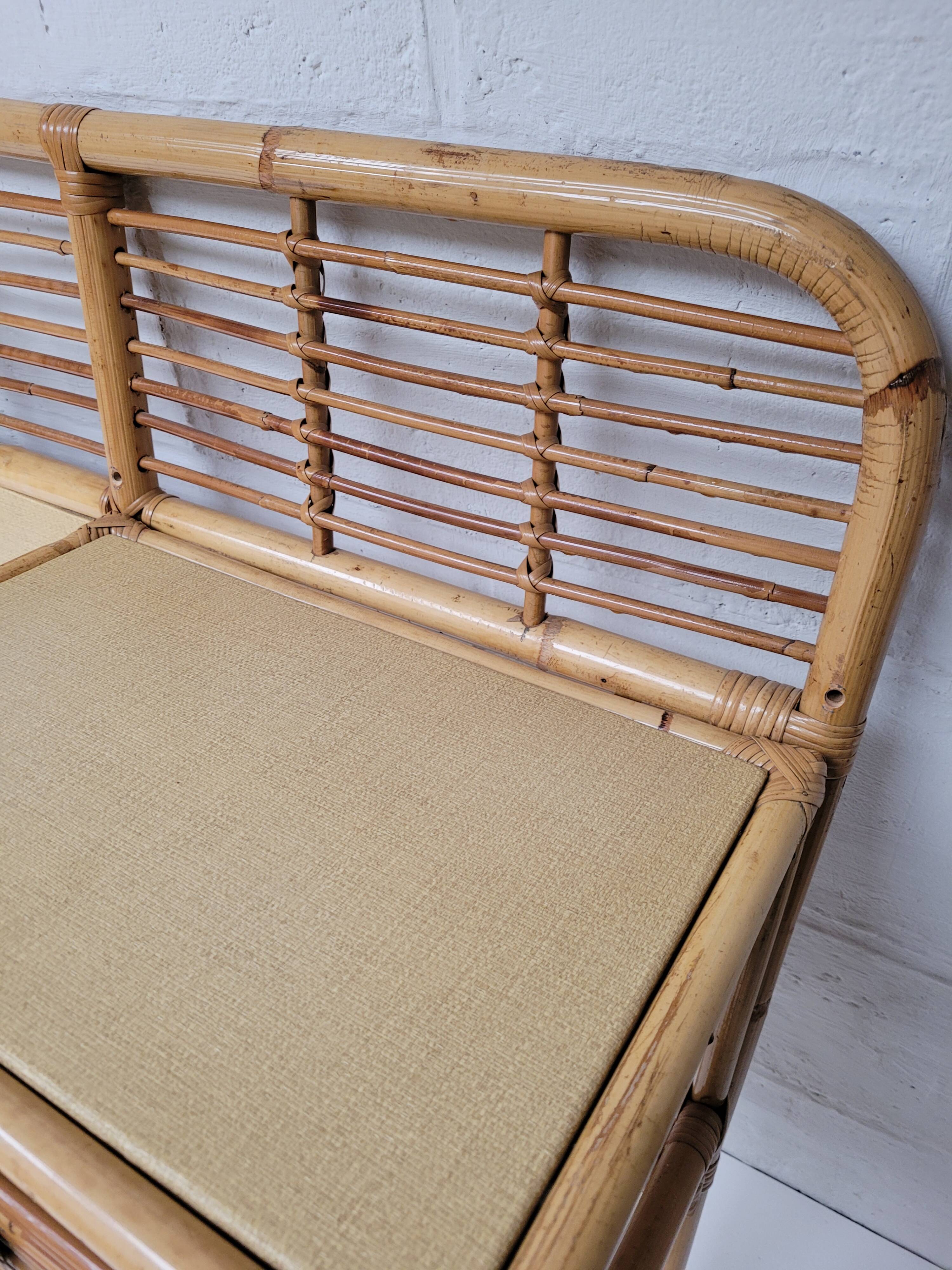 Rattan headboard with vintage bedside tables 1960