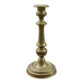 Large antique turned and decorated brass candlestick – H30 cm