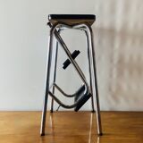 Vintage step stool in black formica and chrome steel