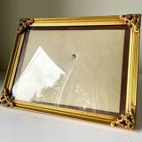 Cadre photo vintage en métal doré 21,5 cm x 16,5 cm verre convexe
