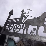 Metal and zinc weather vane, decor a l'attelage charette