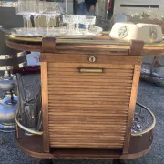 Vintage wooden and brass rolling dessert trolley – 1950s/60s