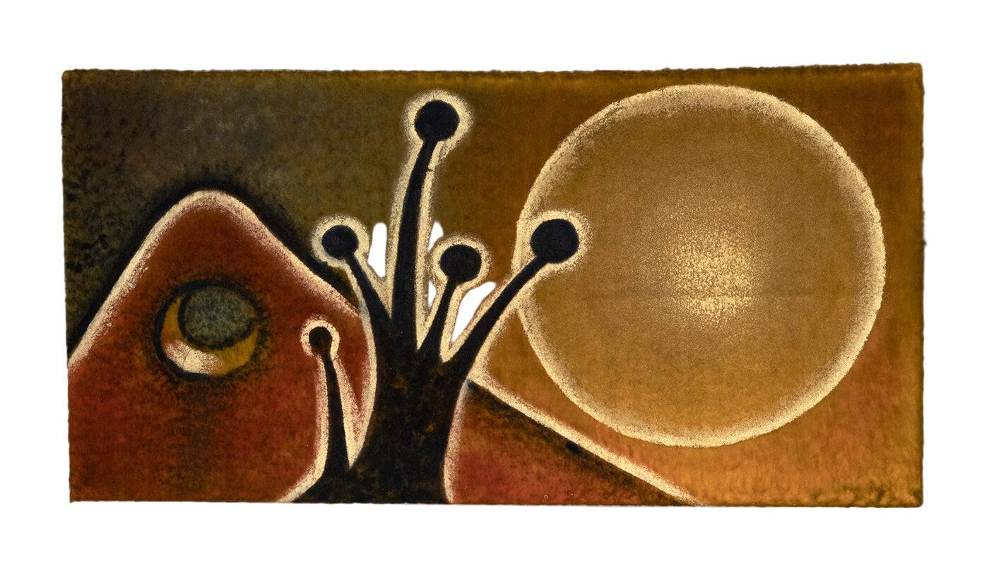 Paysage avec soleil et lune, peinture sur textile, années 1970