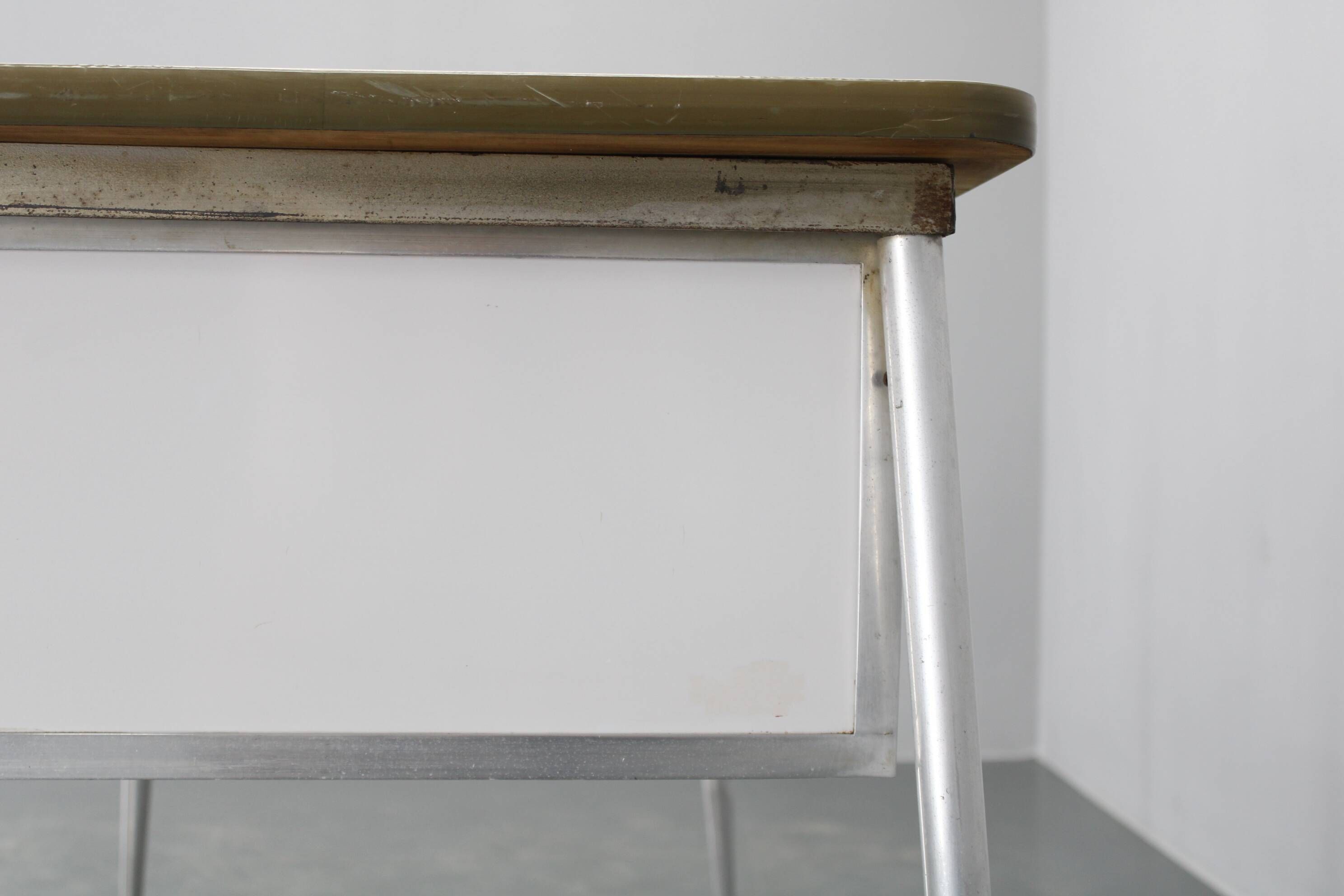 1950s Italian industrial metal and umakart desk — mid-century modern workstation