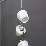 Chrome pendant lamp with 3 white shades 1960s