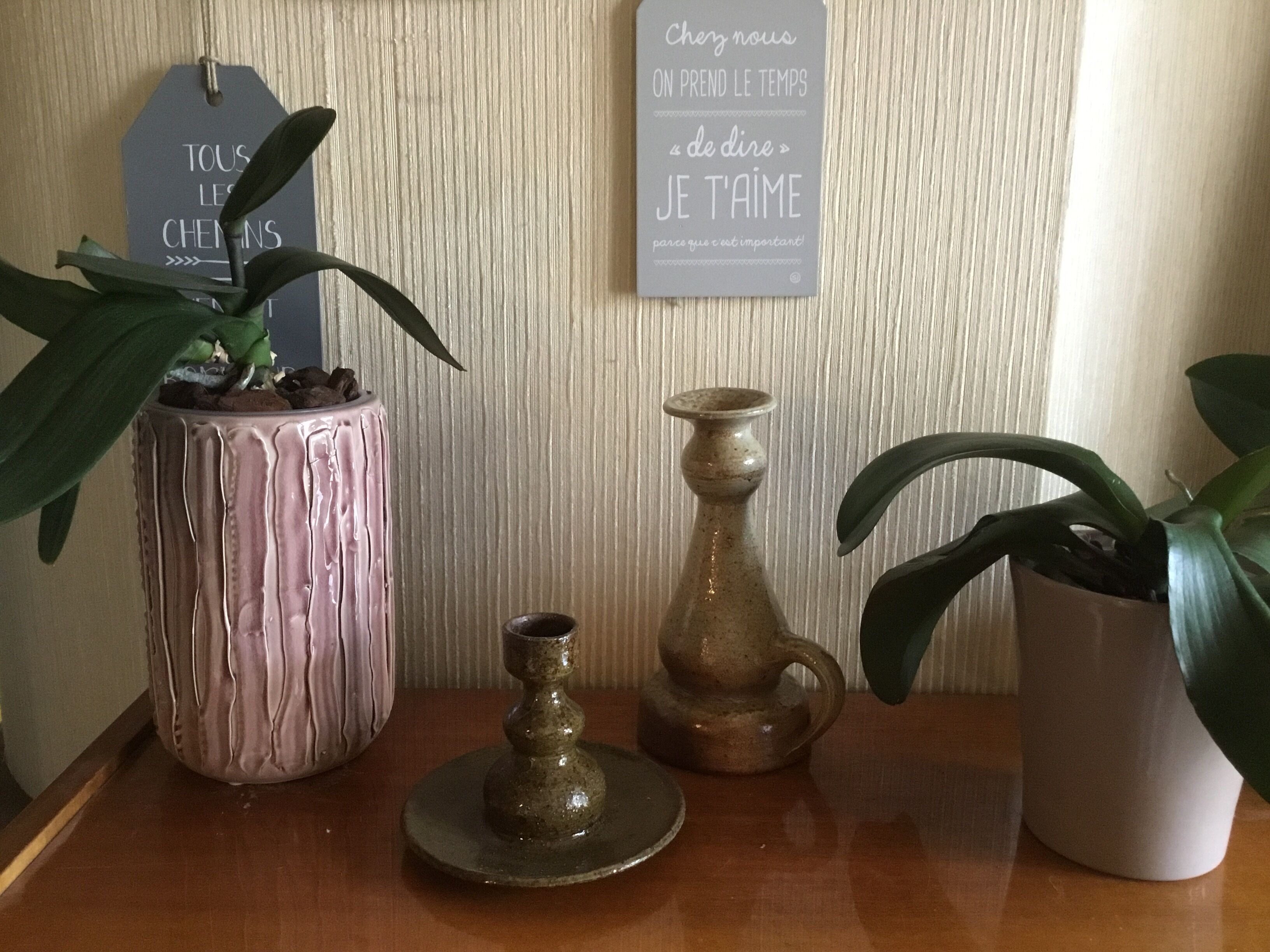 Candlestick enamelled stoneware