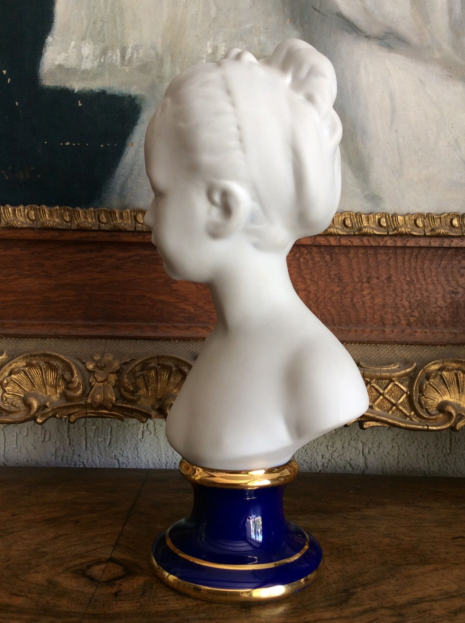 Bust with blue enamelled base