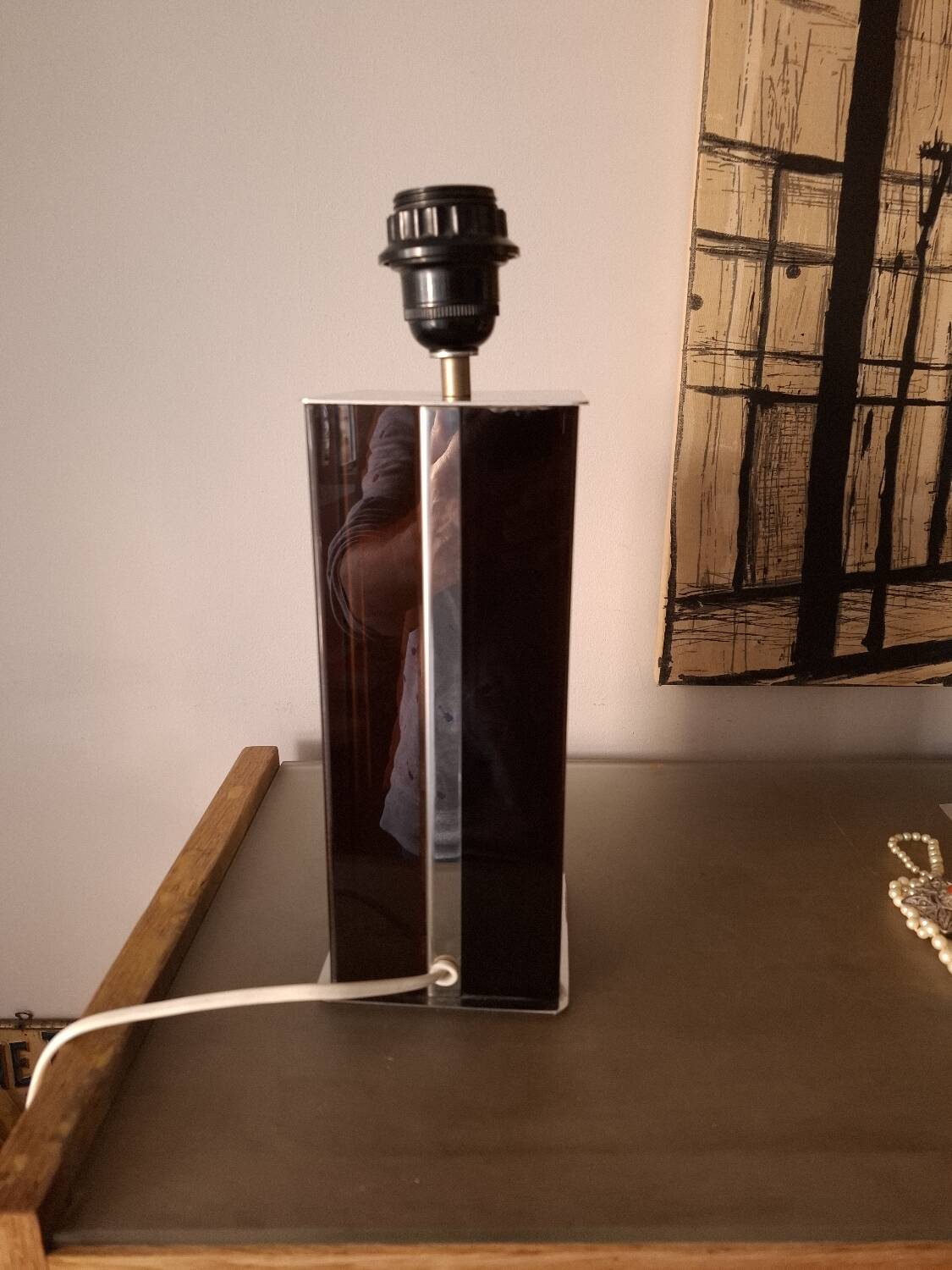 Pied de lampe années 70'S en plexi et chrome
