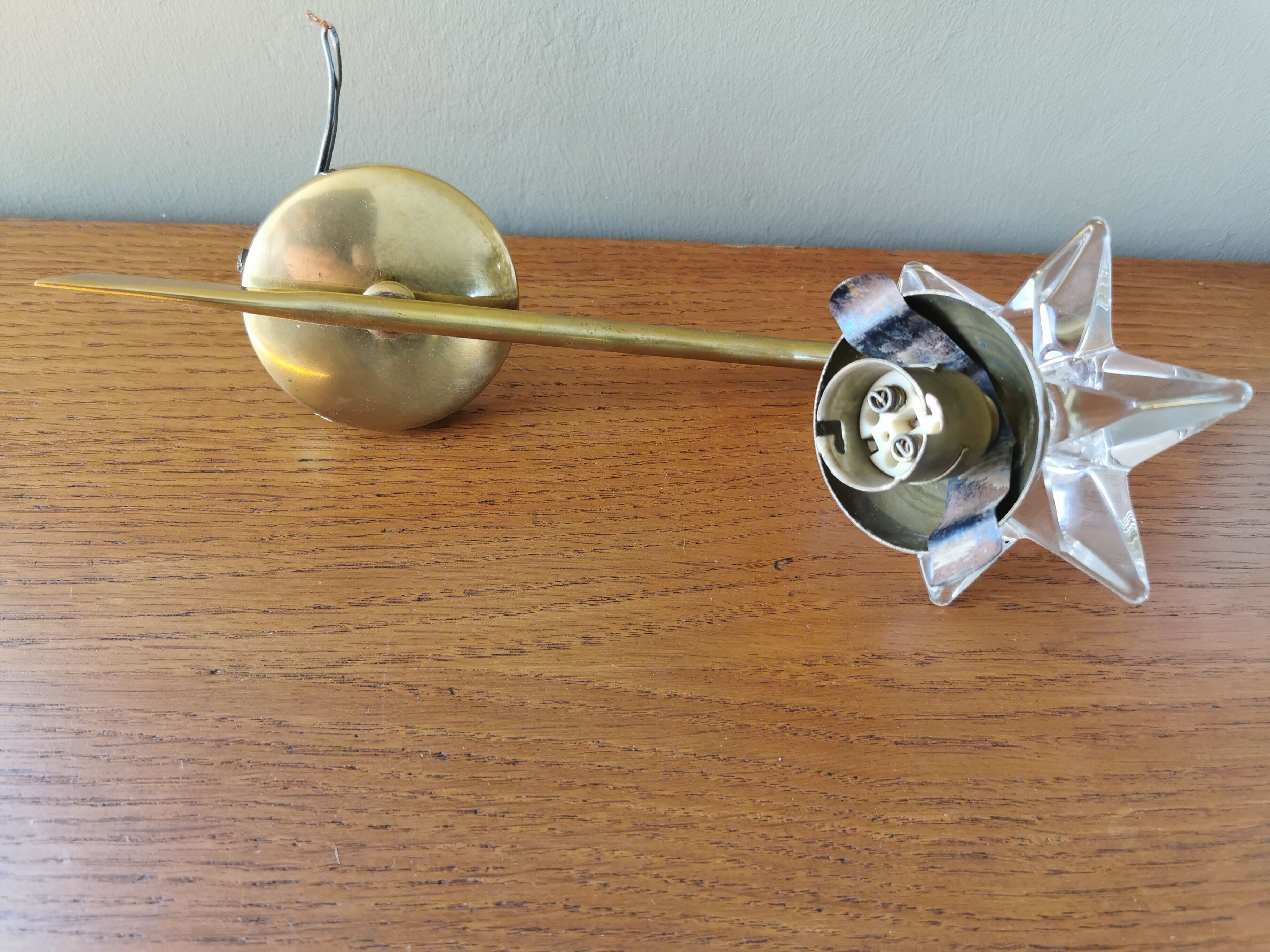 Pair of vintage brass and glass sconces