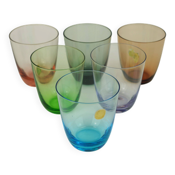 6 mid century GLASSES 1950s 60s colored glass WMF crystal glass