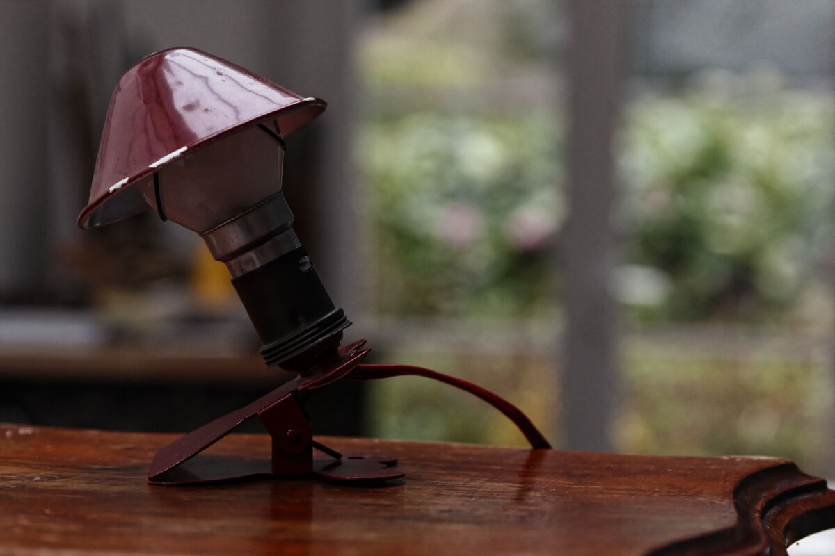 Red mushroom vintage clamp lamp