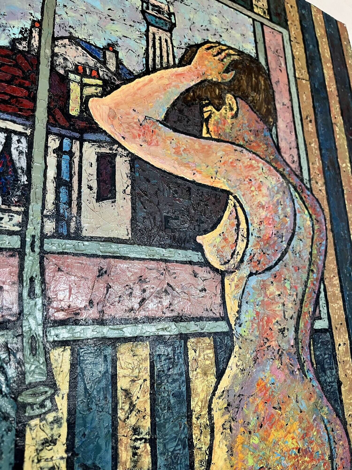 Oil on canvas signed A. Ventoura – Figurative nude, around 1975