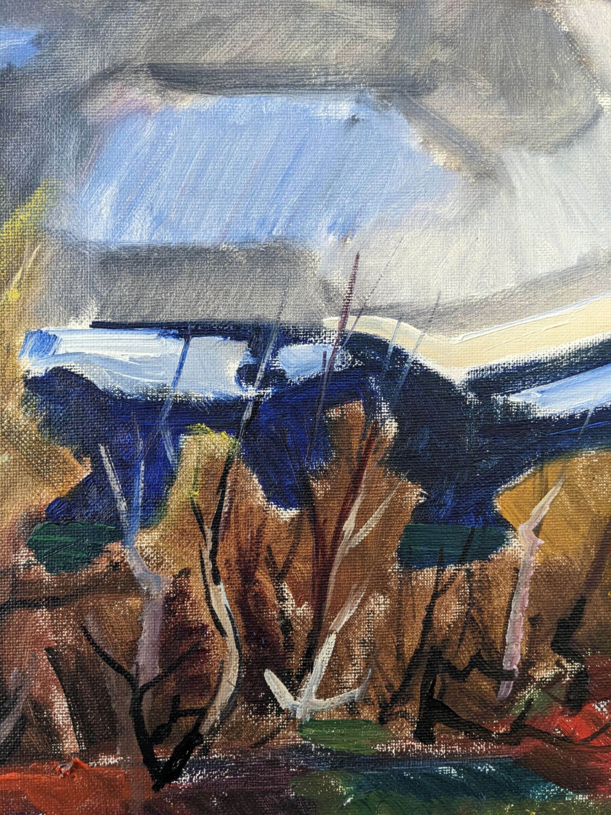 Mid-century modern swedish vintage landscape oil painting