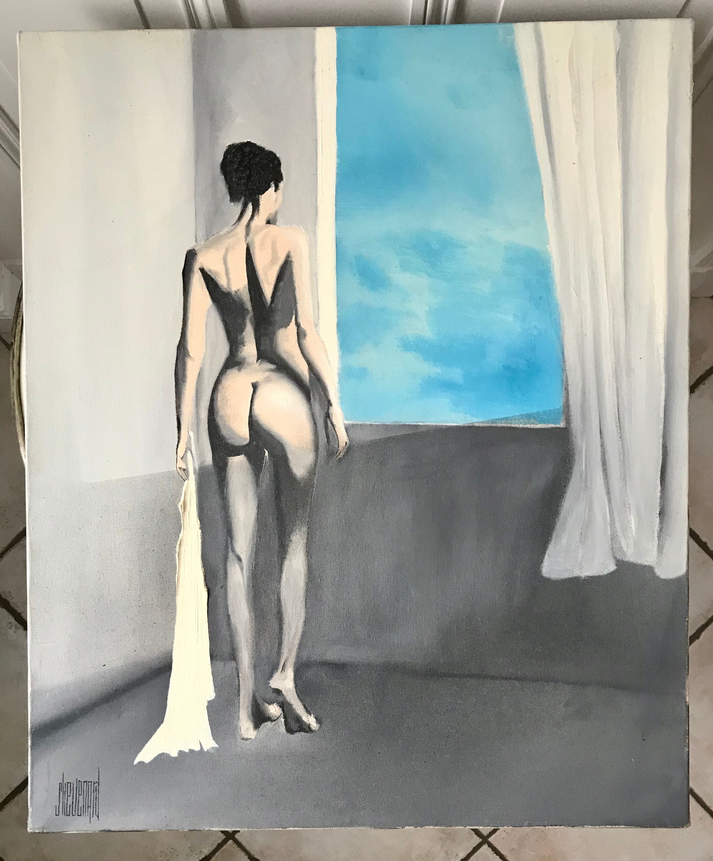 Oil on canvas vintage nude woman