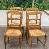 4 Louis XV chairs in solid oak and straw