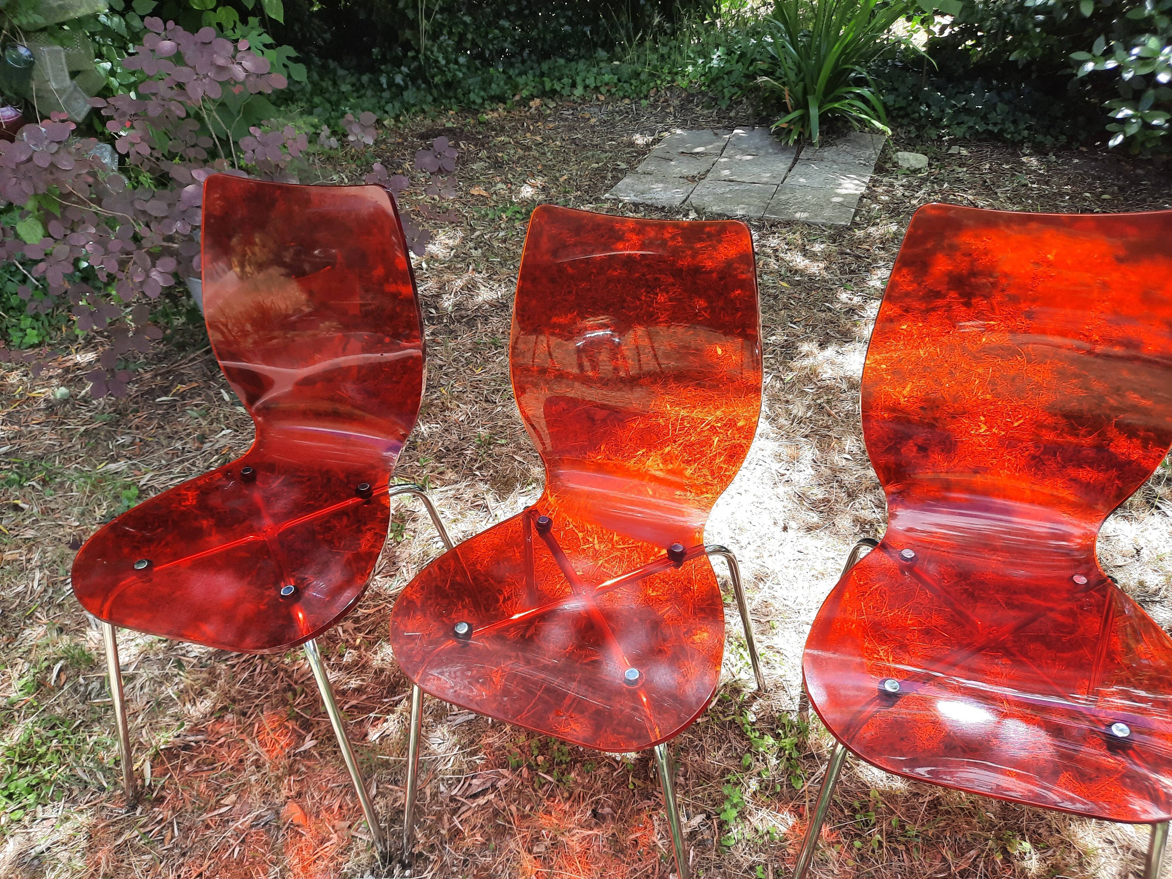 set of 3 vintage plexiglass chairs